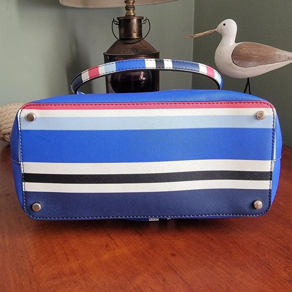 Kate Spade WKRU4294 Nautical Stripe Blue White Red PVC Tote Bag